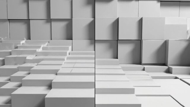 Abstract geometric pattern of white cubes with shadows