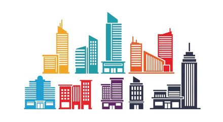 Obraz premium Colorful stylized skyline illustration featuring various modern building designs