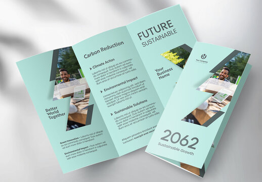 Modern Eco-Friendly Sustainability Corporate Business Tri-fold Brochure Template with Geometric Design