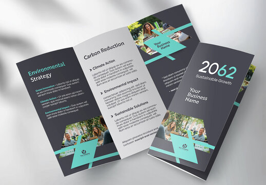 Modern Eco-Friendly Sustainability Corporate Business Tri-fold Brochure Template with Geometric Design
