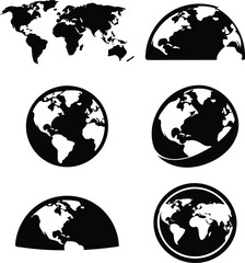 Obraz premium Black and white map on dark circular backgrounds globe continents dark background