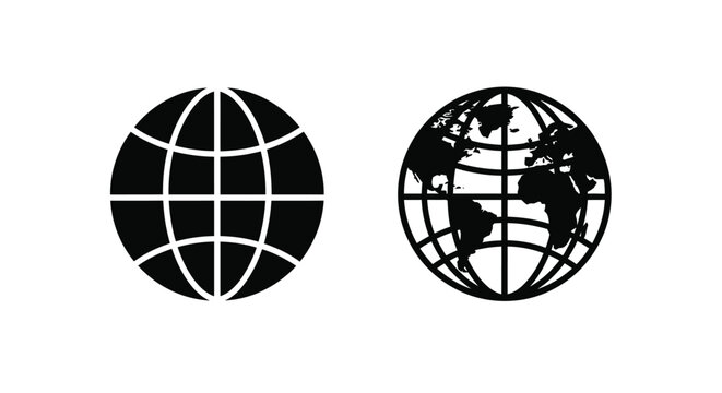 Two globe icons one blank one showing continents and gridlines