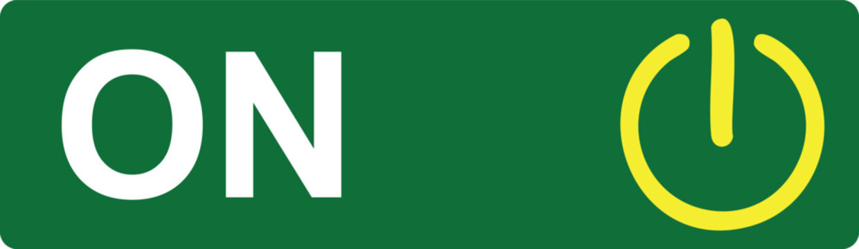 Green rectangle with white o n text and yellow power symbol