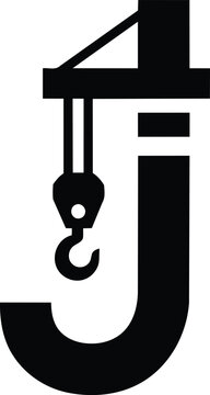 Monochromatic J letter with crane hook.