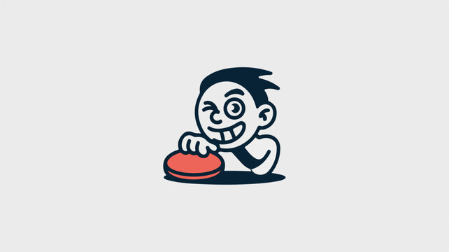 Smiling cartoon boy holding red frisbee on gray background playful and fun illustration for kids
