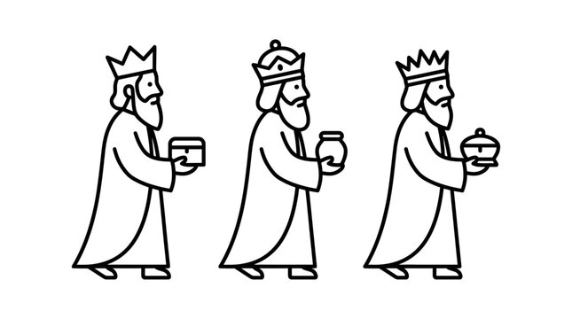 Line Art of Three Wise Men with Gifts Christmas Concept