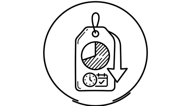 Business and Finance Tag with Pie Chart and Time