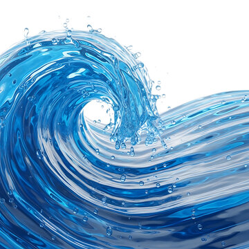 A large blue wave isolated on transparent background with water splashes