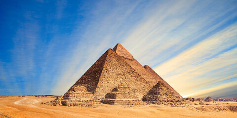 the pyramid of the pyramids of giza at sunset, egypt