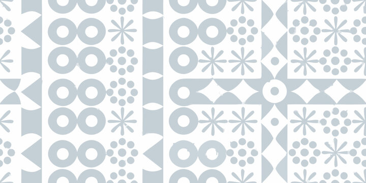 Abstract geometric pattern with circles shapes and floral motifs