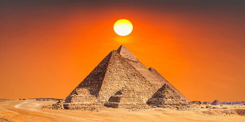 the pyramid of the pyramids of giza at sunset, egypt