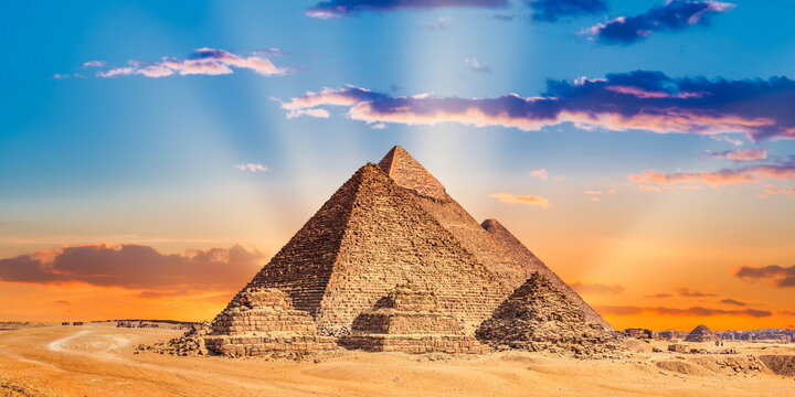 the pyramid of the pyramids of giza at sunset, egypt