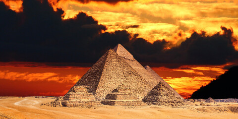 the pyramid of the pyramids of giza at sunset, egypt