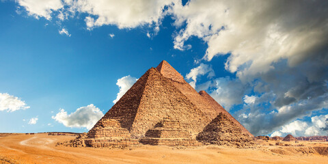 the pyramid of the pyramids of giza at sunset, egypt