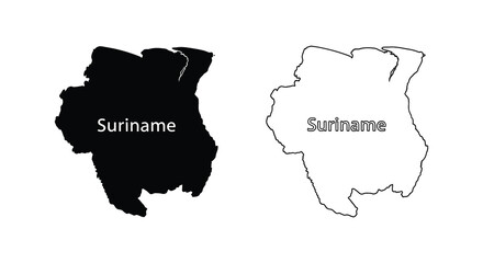 Suriname map shown in black fill and white outline a striking silhouette © Rina