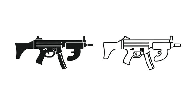 Two depictions of a submachine gun one filled and one outlined silhouette