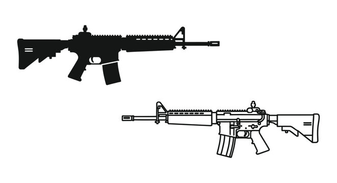 Detailed black silhouette of a M16 Sniper Rifle showcasing its mechanical design silhouette