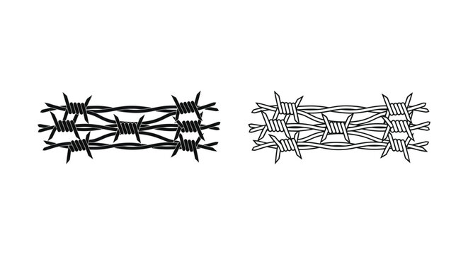 Black and white illustration of barbed wire showing multiple rows silhouette