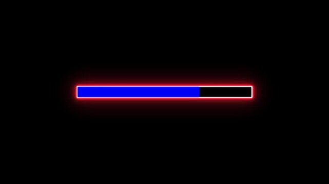 Futuristic neon retro loading bar glowing progress animation isolated on black. loading screen animation providing feedback