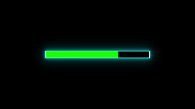 Futuristic neon retro loading bar glowing progress animation isolated on black. loading screen animation providing feedback