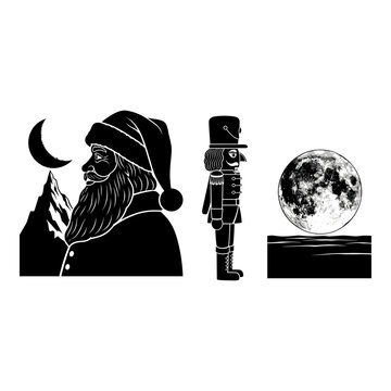 Whimsical trio of winter characters under the moonlit sky Vector, illustration