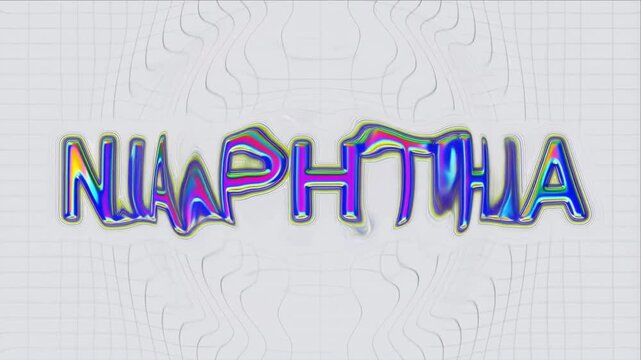 Iridescent naphtha oil liquid typography on grid for abstract art