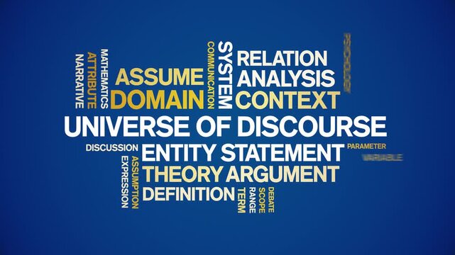 Universe of Discourse animated word cloud-text design animation tag kinetic typography seamless loop.