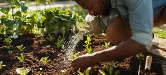 Fototapeta premium Organic Farmer Tending to Garden