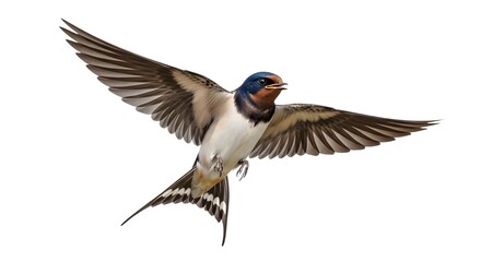 Fototapeta premium Barn swallow flying with wings spread wide on transparent background