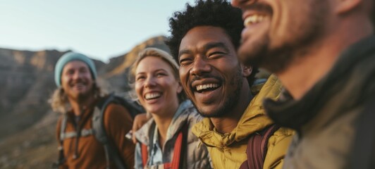 Fototapeta premium Happy Hikers on Mountain Peak