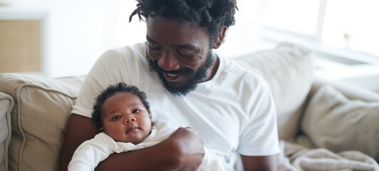 Obraz premium Tender Family Moment - Father holding newborn baby with joy and pride.