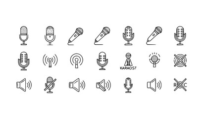 Fototapeta premium A set of minimalist icons representing various audio and recording equipment