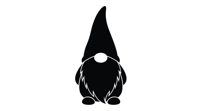 A dark gnome figure with a pointed hat presented as a silhouette