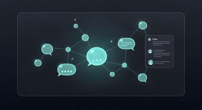 Glowing chat bubbles on dark background