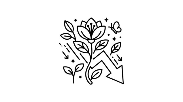 Minimalist Botanical Line Art with Arrows