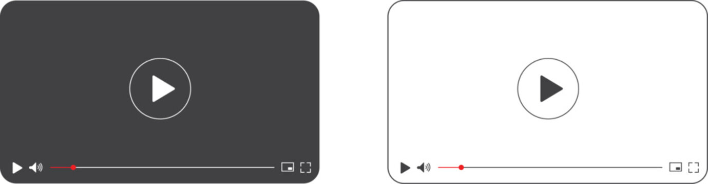 Two blank video player templates, one dark gray and one with transparent background, featuring play button and timeline