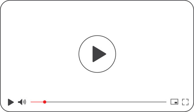Video player interface with play button, sound icon, progress bar, and fullscreen option on transparent background, digital media player control elements