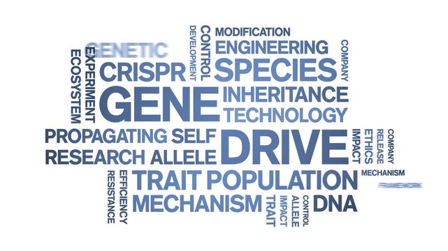 Gene Drive animated word cloud-text design animation tag kinetic typography seamless loop.