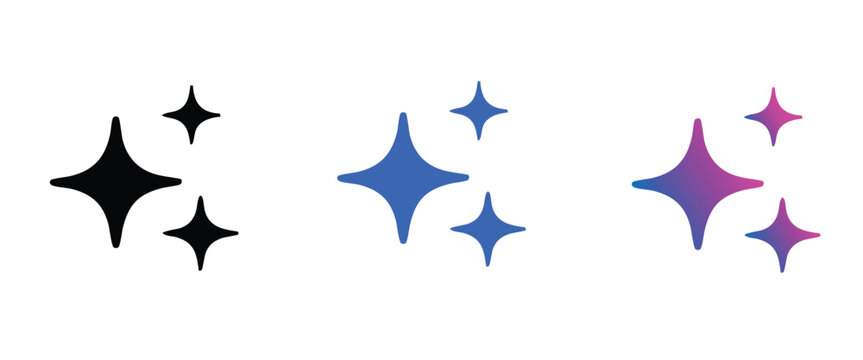 A set of colorful starburst shapes in black, blue, and purple gradient for ai design and decoration purposes vector illustration