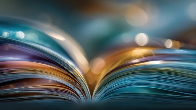 Flipping Book Pages Create Motion Blur in Natural Light, Showcasing Colorful Details and Textures in a Soft Focus Setting