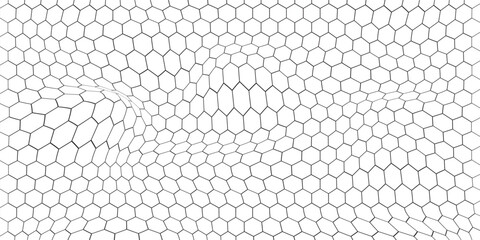 Fishing or soccer net. Repeated hexagon pattern. Black wired mesh texture isolated on white background. Metallic or fabric fence, cage or lattice structure. Vector graphic Illustration. © wahyu