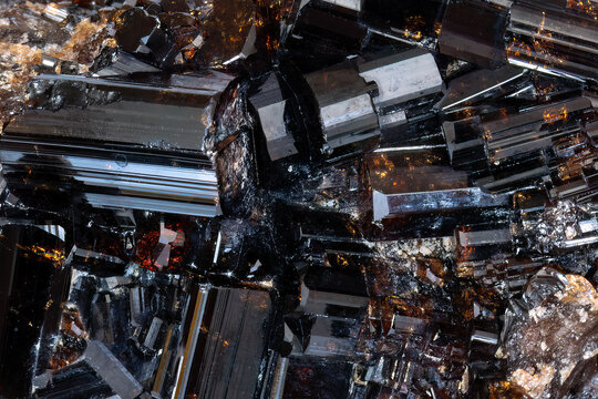 Closeup, Mineral sample, cluster of brown vesuvianite crystals.
