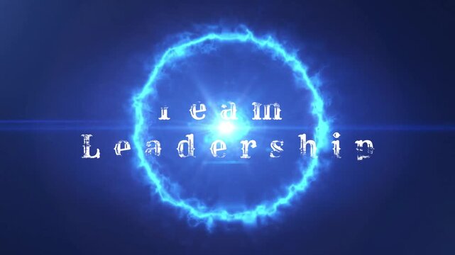 Animated text effect for team leadership with glowing blue lines on dark background