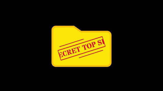 A solid yellow file folder icon features a red rectangular stamp with the words top secret tilted at an angle across the front of the folder body