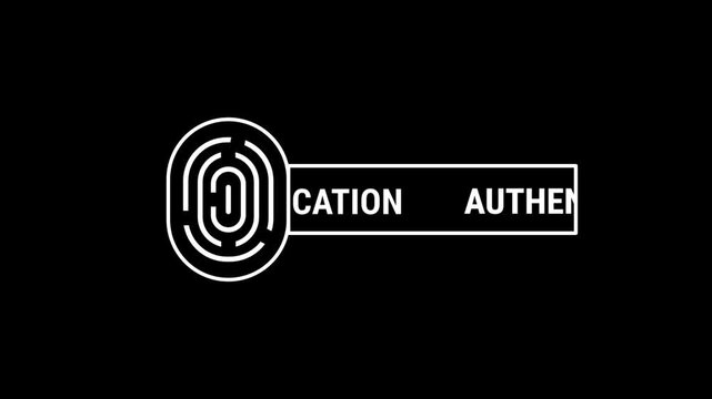 A white fingerprint icon is placed to the left of a rectangular box containing the word authentication in a clean sans serif font on a black base