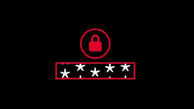 A red padlock icon is placed above a row of five small white stars enclosed in a thin red rectangle to represent a password or pin entry screen