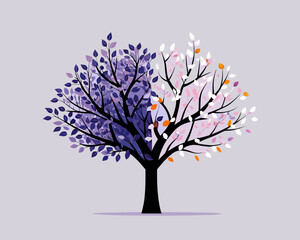 Obraz premium A stylized tree with half purple and half pink foliage