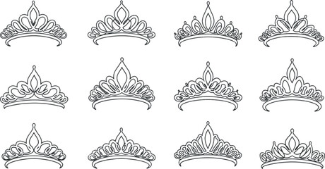 Set of elegant luxury tiara and crown vector line art illustrations for princess and queen © MAHDIHASAN