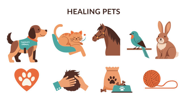 Healing pets and animal therapy concept.