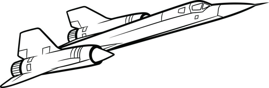 Iconic SR71 Blackbird Supersonic Reconnaissance Jet Plane Line Art Illustration